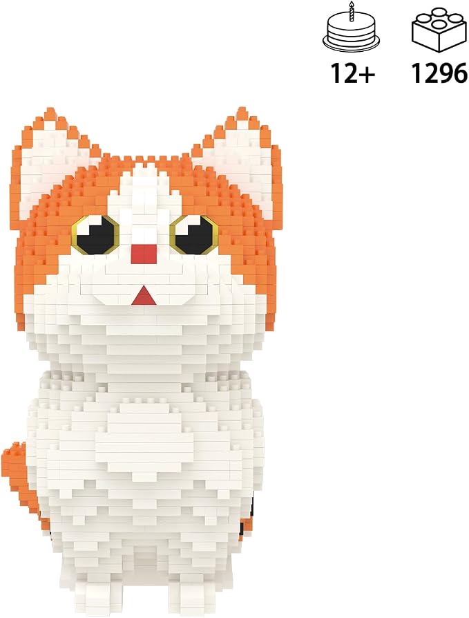 Larcele Micro Building Blocks Set, DIY Mini Building Toy Bricks for Age Over 12 Years, 1296 Pieces KLJM-05 (Munchkin Cat-Orange)