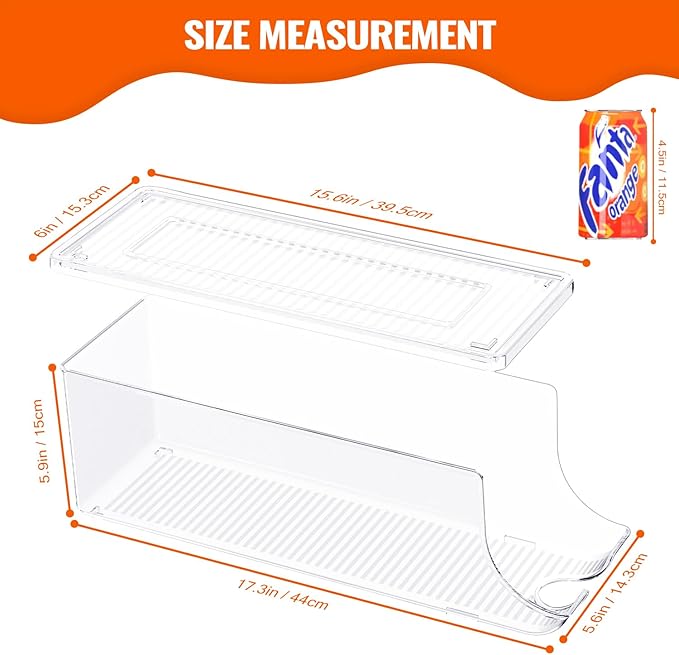 SCAVATA Soda Can Organizer for Refrigerator, Stackable Canned Food Pop Cans Container Can Holder Dispenser with Lid for Fridge Rack Freezer, Clear Storage Bins-Holds 12 Cans Each (One)