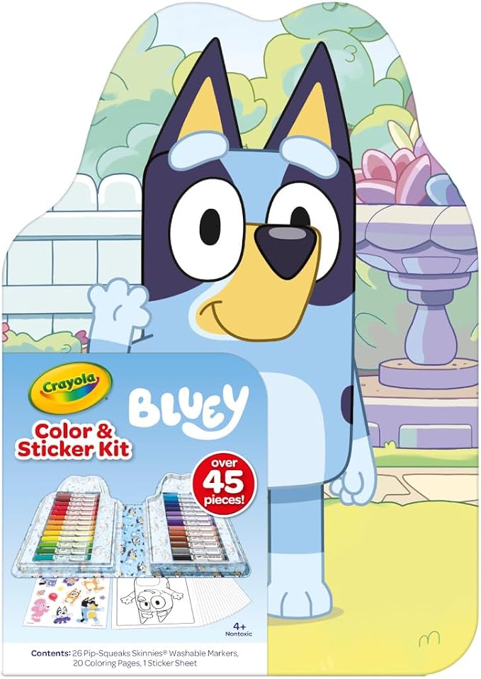 Crayola Bluey Art Kit for Kids (45pcs), Bluey Coloring Book Pages & Stickers for Kids, Arts & Crafts Set, Toys for Girls & Boys, Gift, 4+