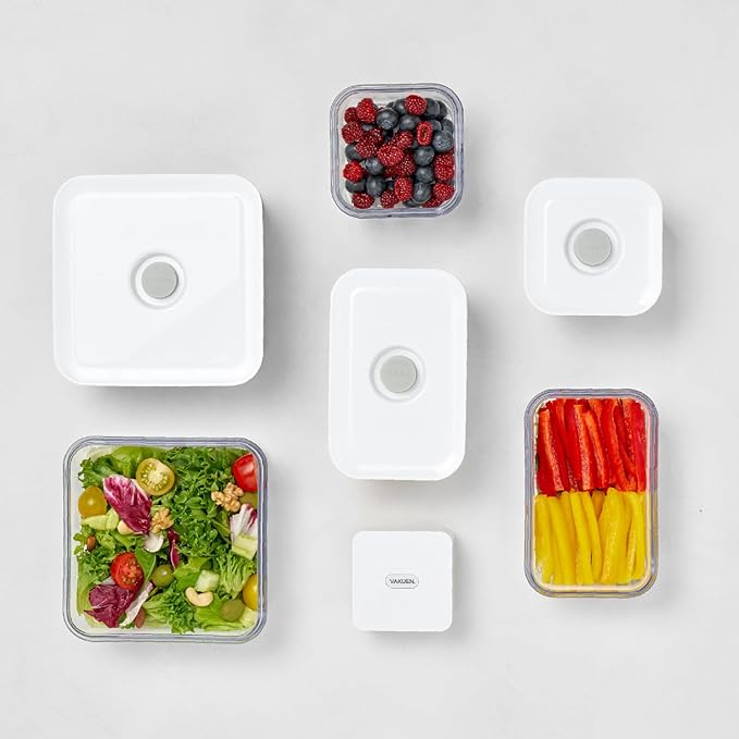 VAKUEN Premium Airtight Food Storage Containers, Rectangular 2PC(1.06qt), Smart One-Click Seal Lid, No Hinges, Patented Double Silicone Lining, 100% Leak Proof, BPA-FREE, Dishwasher, Microwave Safe