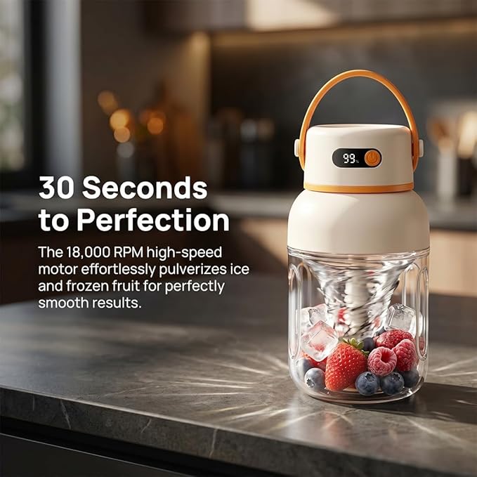 Portable Electric Juicer Cup with Zero Cord Hassle, Personal Size Juicer Cup, USB-C Rechargeable Electric Blender,18000RPM Motor, Leakproof Travel Juicer for Gym, Office, Outdoors (800ml)