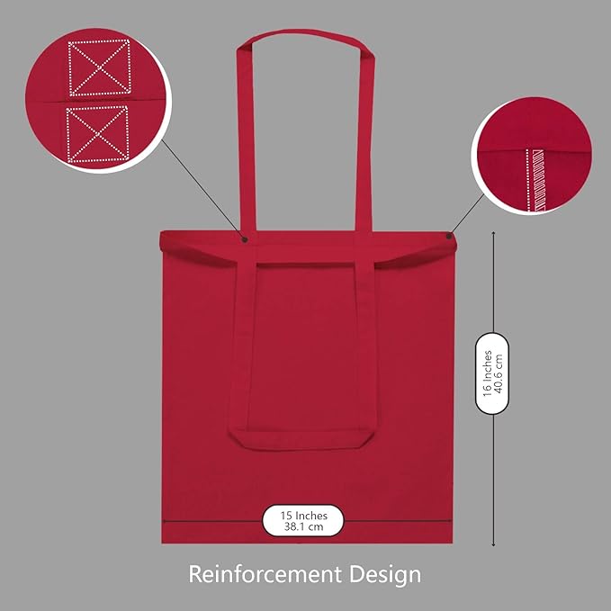 TOPDesign 24-Pack Economical 16"x15" Red Cotton Tote Bag, Lightweight Medium Reusable Grocery Shopping Cloth Bags, Suitable for DIY, Advertising, Promotion, Gift, Activity