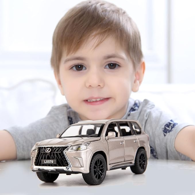 BDTCTK 1/32 Compatible for Lexus LX570 Off-Road in Luxury SUV Model Car, Zinc Alloy Pull Back Toy car with Sound and Light for Kids Boy Girl Gift(Silver)