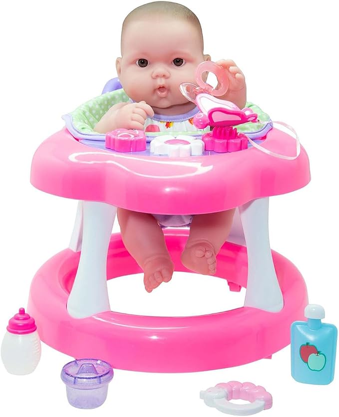 JC Toys Lots to Love Babies 14"" Doll and Walker | Wheeled Walker Gift Set and Accessories | Posable & Waterproof | Ages 2+" (16198), Pink