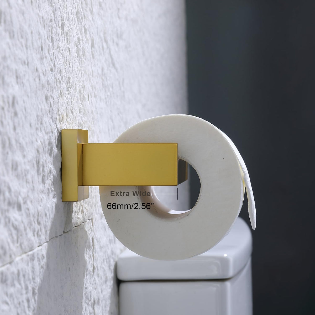 TASTOS Toilet Paper Holder Brushed Gold, Toilet Tissue Roll Holders Dispenser and Hangers Wall Mounted for Bathroom & Kitchen, Stainless Steel Modern Square Style 2 Pack