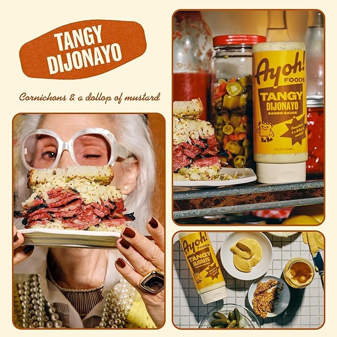 Ayoh Foods, Mayo Gone Wild, Made by Molly Baz - Easy to Squeeze, Perfect for; Sandwiches, Burgers, Fries, Nuggets, Wraps & Dips (1 Pack, Tangy Dijonayo)