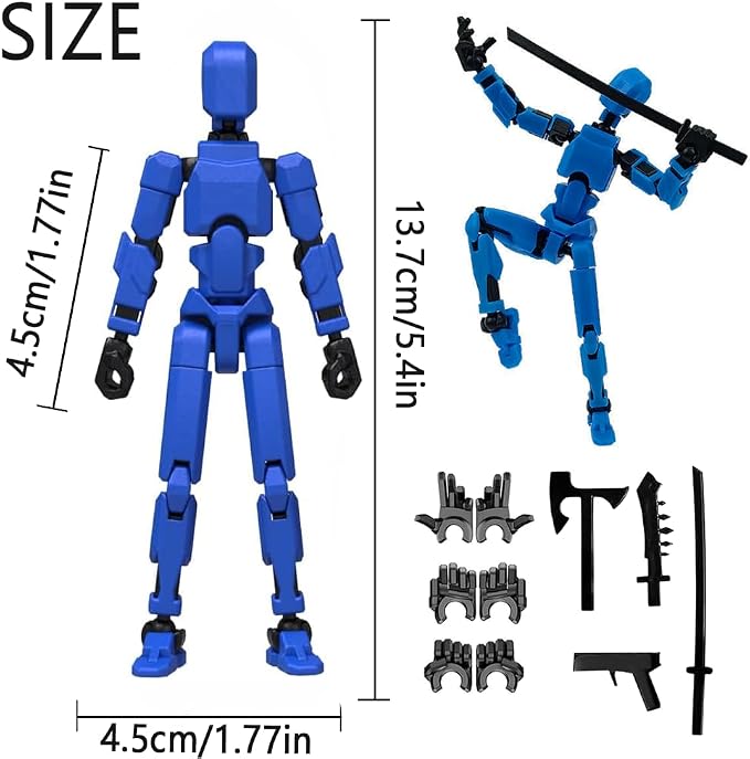Dumwick Titan13 Action Figure, Lucky Robot 13 Action Figure,3D Printed Multi-Jointed Movable Action Figures,Dummy Robot 13 Figure Creative Gifts for Kids Adults (Blue)