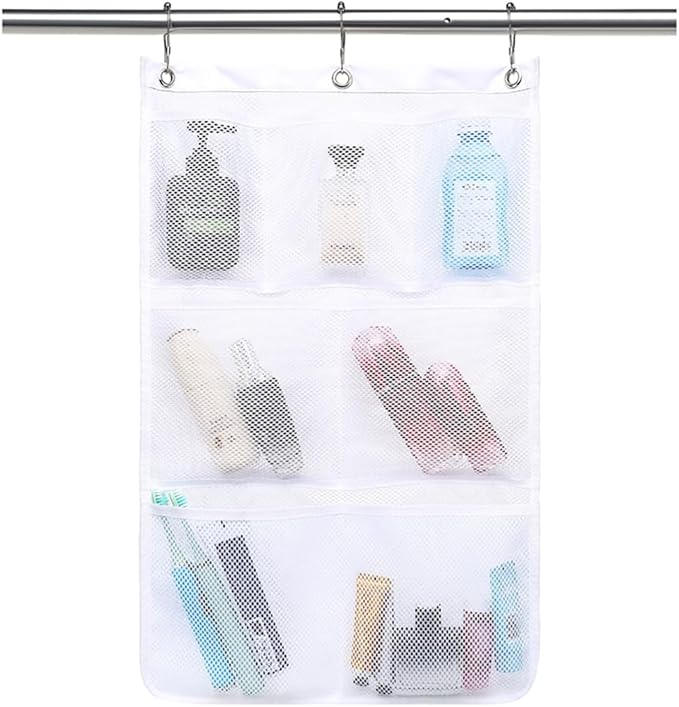 Hanging Mesh Shower Caddy for Bathroom - Quick Drying Portable Shower Organizer with Multiple Pockets for Soap,Shampoo and Cruise Ship Essentials Saving Bathroom Storage,White,1 Pack