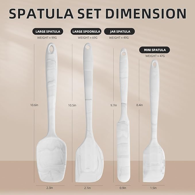 Food Grade Silicone Rubber Spatula Set for Baking,Cooking.High Heat Resistant Non Stick,Dishwasher Safe,Stainless Steel Core Handle,BPA-Free,Marbling set of 4