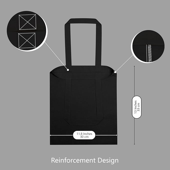 TOPDesign 20-Pack Economical 11.8"x13" Black Cotton Tote Bag, 5oz Lightweight Fabric, Small Reusable Grocery Shopping Cloth Bags, DIY Your Creative Designs