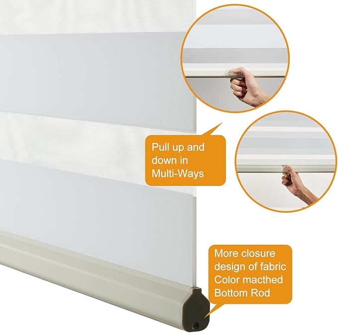 Persilux Cordless Zebra Blinds for Windows Free-Stop Roller Shades (71" W X 72" H, Cream) Dual Layer Light Cintrol for Day and Night, Light Filtering Sheer Shades for Home, Easy to Install