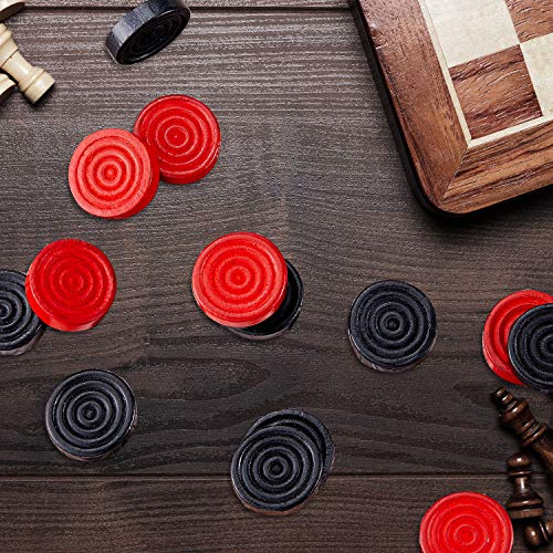 Sumind 48 Pcs Wooden Checkers Pieces 1.06 Inch Checker Pieces in Drawstring Storage Pouch Board Game with Stackable Ridge for Travel Office Backgammon Game(Red, Black) - color: Red, Black