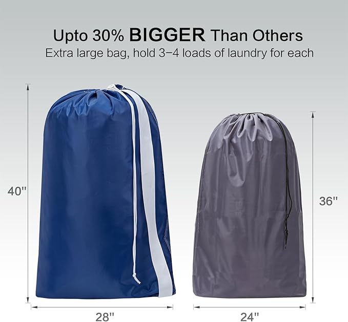 HOMEST 2 Pack XL Nylon Laundry Bag with Strap, Large Dirty Clothes Organizer, Easy Fit a Laundry Hamper or Basket, Can Carry Up to 4 Loads of Laundry, Sky Blue and Blue