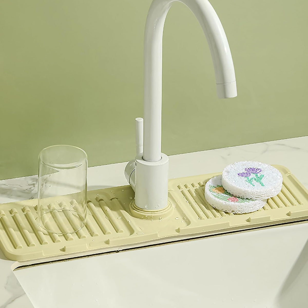 Faucet Mat for Kitchen Sink - 2024 Upgraded Premium Silicone Splash Guard with Fast Drying Properties - Protective Sink Tray Ideal for Stone Sinks in Kitchen & Bathroom (2, Yellow)