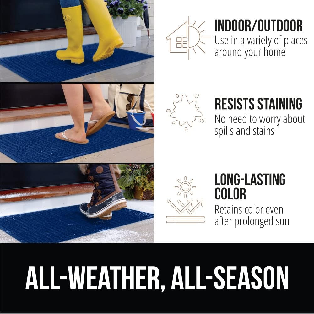 GORILLA GRIP Front Door Mat, 35x23, Indoor Outdoor Ultra Absorbent HydroAbsorb Doormat, Absorbs Up to 5.7 Cups of Water, Stain and Fade Resistant, Rubber Backing Doormats, Captures Dirt, Blue