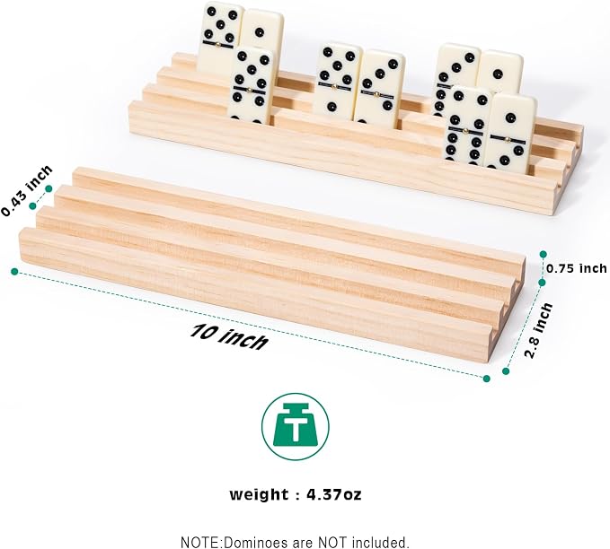 Wooden Domino Trays Holders, Set of 4 Domino Racks for Mexican Train Dominoes and Other Classic Games, Mexican Train Accessories