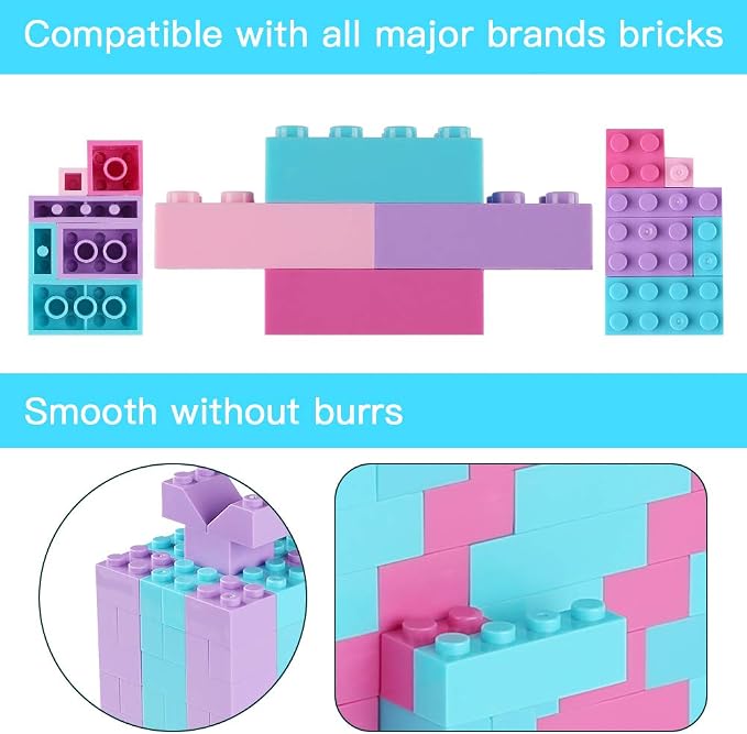 Building Bricks Set,Classic Colors Building Blocks Toys,Compatible with All Major Brands,Birthday Gift for Kids (Pink-Purple)