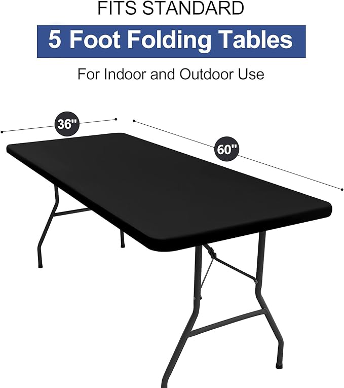 homing Rectangle Table Cloth Cover, Waterproof Polyester Elastic Fitted Tablecloth, Fits for 5 Foot Folding Tables, Washable Table Protector for Picnic, Camping, Outdoor (Black, 36" x 60")