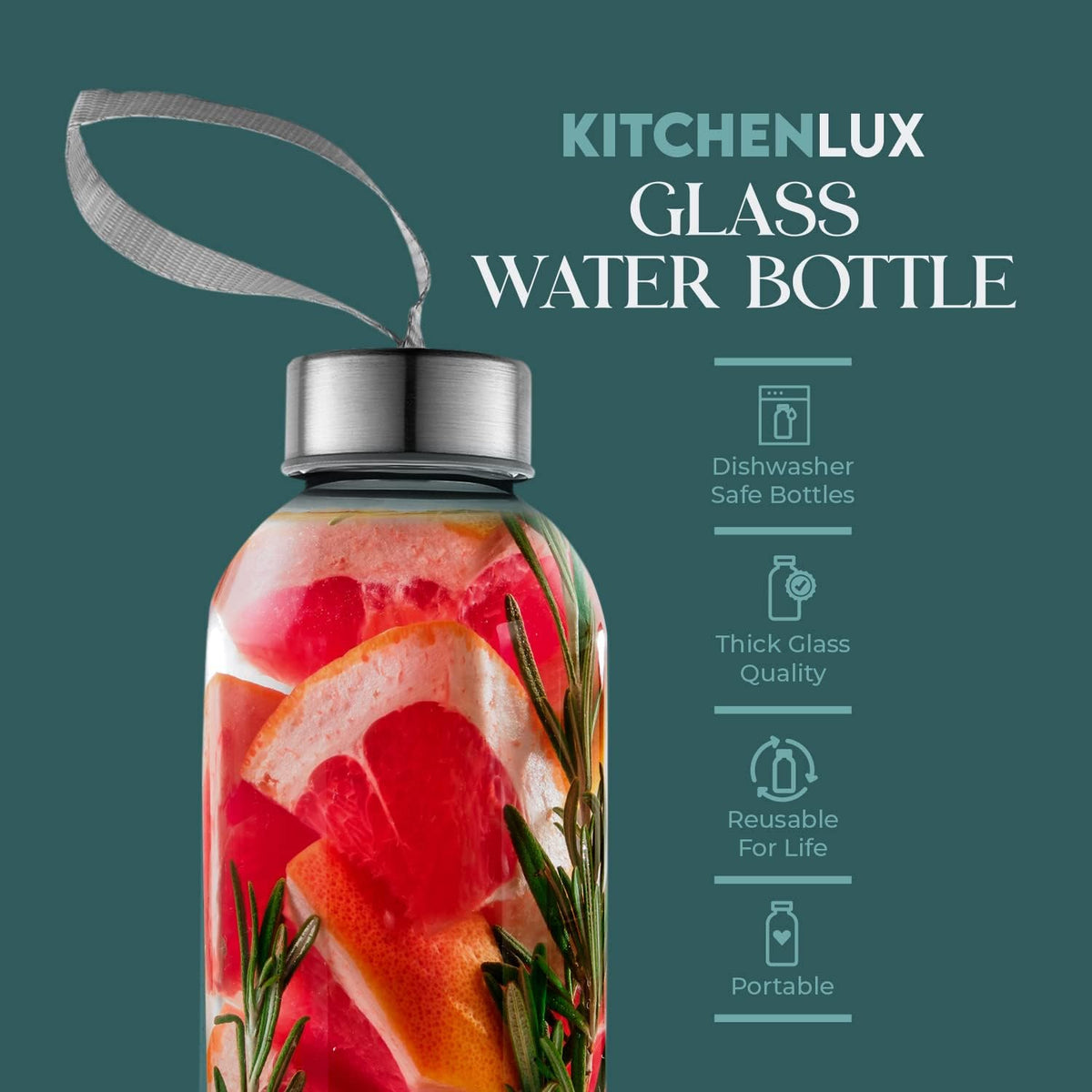 32 oz Glass Water Bottle Set of 12 - Glass Water Bottles Caps & Sleeve, Reusable Glass Bottle Lids, Clear Glass Bottles, Refillable Glass Juice Bottles for Juicing, Juicer Bottles