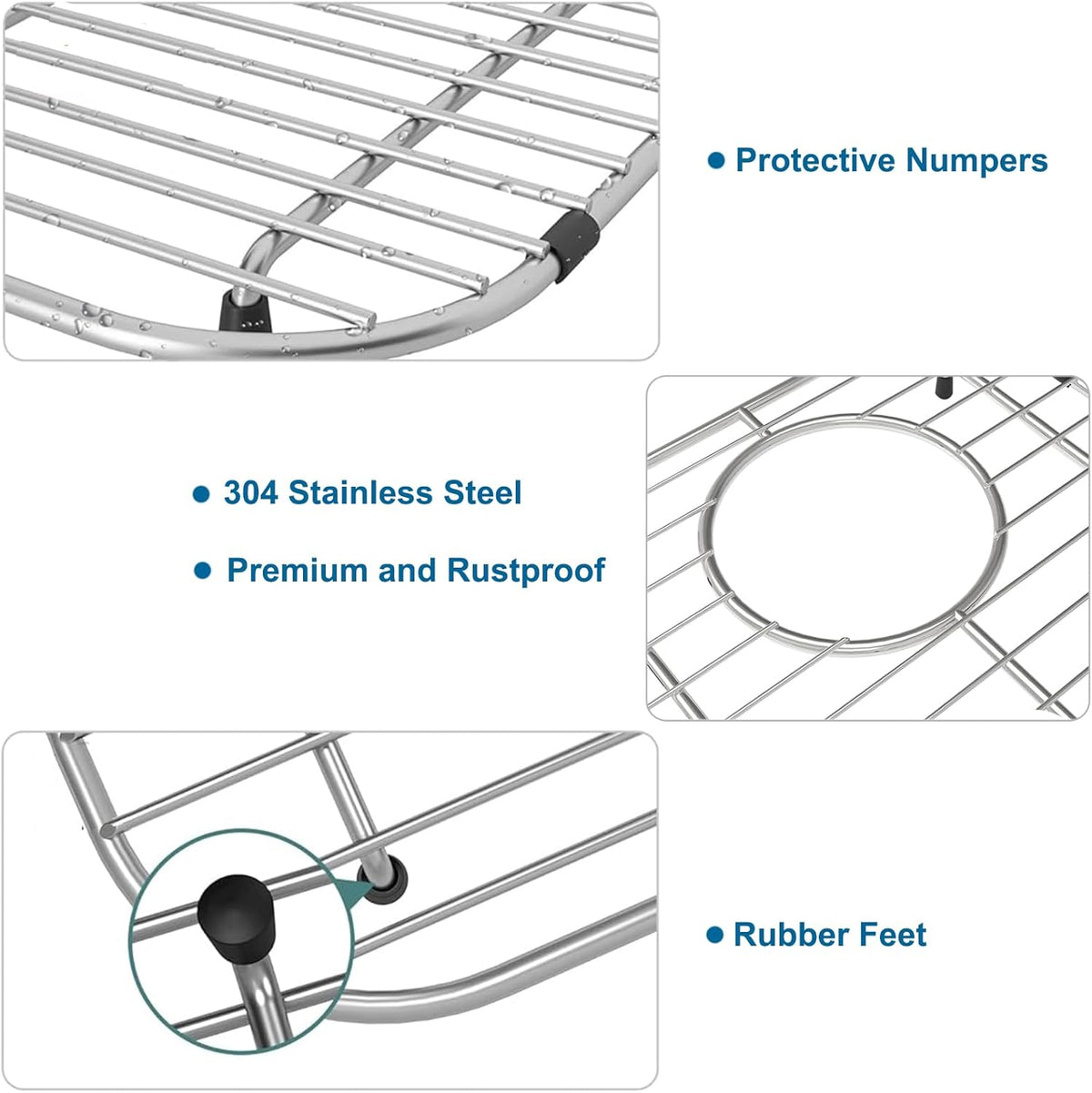 Bottom of Sink Protector Rack, Stainless Steel 13.2"x11.6" Sink Grid Dish Drying Rack Grate with Rear Drain Hole 2 Packs
