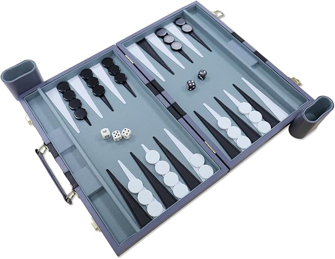Backgammon Set - Classic Board Game with Premium PU Leather Case - Portable Travel Strategy Backgammon Game Set for Adults, Kids Family Game Night, Vacation & Gifts (18inch Large, Gray)