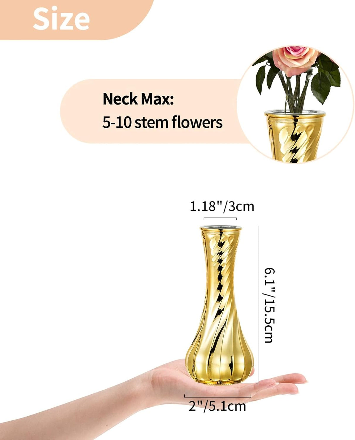 NUPTIO Glass Bud Vase Gold: 12 Pcs Small Flower Vases for Wedding Party Table Centrepiece - Vintage Ribbed Vase for Home Birthday Reception Decorations