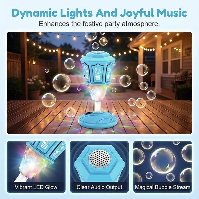 Automatic Bubble Machine - 2026 Adjustable Height Standing Bubble Blower with LED Lights & Music, Electric Bubble Maker for Birthday Party Wedding Outdoor Indoor Activities