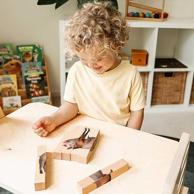 Wooden Animal Chunky Puzzles for Toddlers 2+ Years - Montessori 4 in 1 Farm Animal Block Puzzle Toy