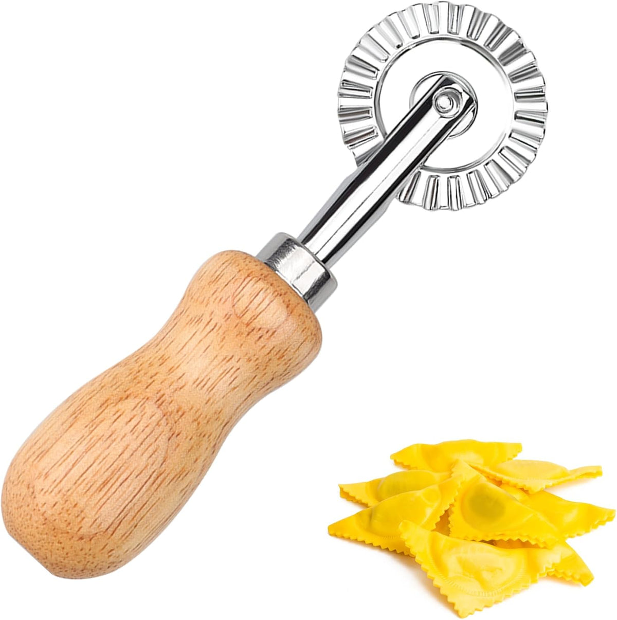 Short Handle Small Cutter Wheel - Exquisite Wooden Handle, Perfect for Pasta, Pizza, Ravioli, Cookie - Versatile Crinkle and Pastry Cutter for Effortless Slicing