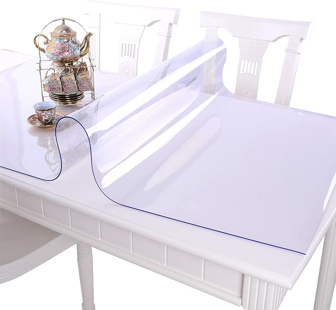 NECAUX Custom 42 x 52 Inch Clear Table Cover Protector, 1.5mm Thick Plastic Waterproof Heavy Duty Desk Pad Mat Non-Slip Tablecloth Protector for Coffee Table, Sofa Table, Media Stand, Countertop