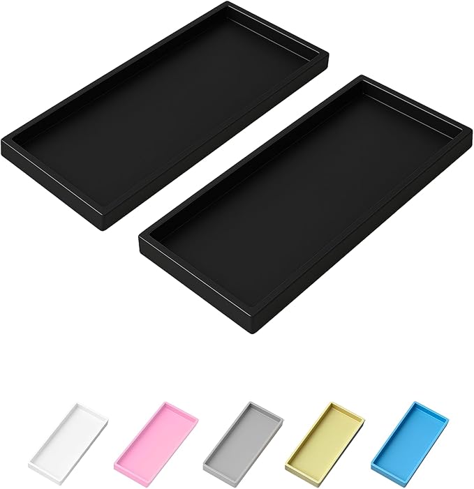 Vanity and Bathroom Tray, 11.8" ABS Countertop Organizer,Waterproof Vanity Tray for Toilet Tank,Perfume,Soap,Keys,Bathroom Accessories,Kitchen and Bath Trays,Non Slip Small Trays,Black,2 Pack