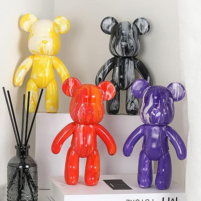 HANDA DIY Painting Fluid Bear Teddy Bear Painting Kit Set Creative Home Decorations Handmade Doll Figurine Toys Gift for Birthday Valentines (13.4 inch, Red+Orange+White)