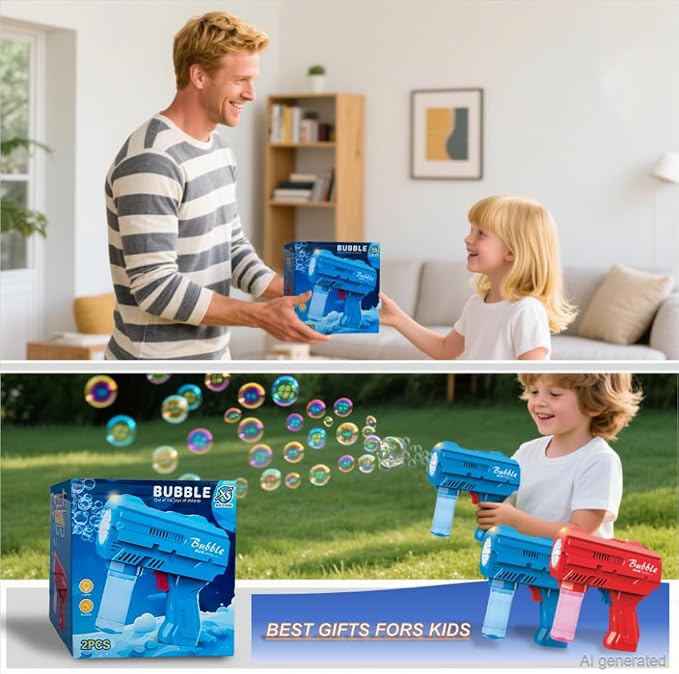Light Up Bubble Machine Gun for Kids,Blue 10-Hole Automatic Bubble Gun forToddlers 1-3, Durable Handheld BubbleGun with Refill Solution for Kids Ages 4-8, Wedding Easter Party OutdoorBubble Toys(blue)