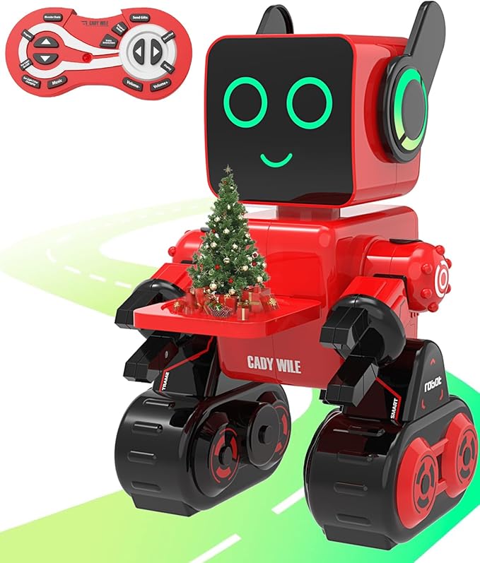 okk Robot Toys for Kids, Programmable Remote Control Robot, Interactive Toys with Coin Bank, LED and Tray, Walking Talking Singing Dancing Gift for Boys Girl（Red）