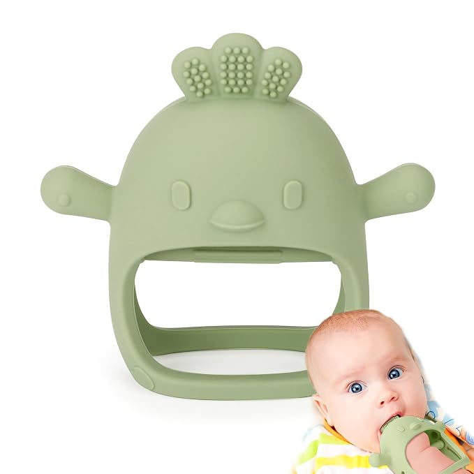 Socub Silicone Baby Teether Toys for Infants 3-6 6-12 Months, BPA Free Anti-Drop Silicone Mitten Teething Toy, Baby Chew Toys for Sucking Needs, Newborn Essentials & Baby Shower Gifts Girls(Olive)