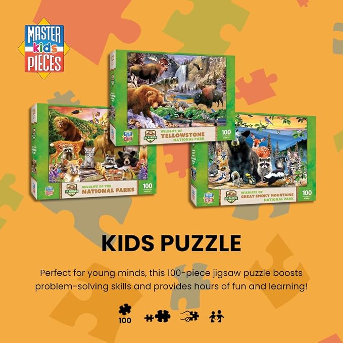 MasterPieces – 100 Piece Jigsaw Puzzle for Kid 6+ Years, Wildlife of Yellowstone National Park, Educational and Fun Game, Gift Idea for Children, 19" x 14"