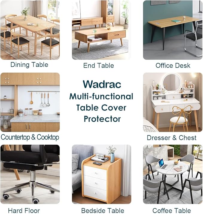Wadrac Clear Table Protector Plastic Table Cloths PVC Night Stand Table Cover Mat Office Desk Mat Shelf Surface Protection Crystal Children Painting Cover Pad Transprent Rectangular 36x48 inch
