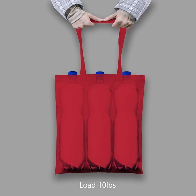 TOPDesign 12-Pack Economical 16"x15" Red Cotton Tote Bag, Lightweight Medium Reusable Grocery Shopping Cloth Bags, Suitable for DIY, Advertising, Promotion, Gift, Activity