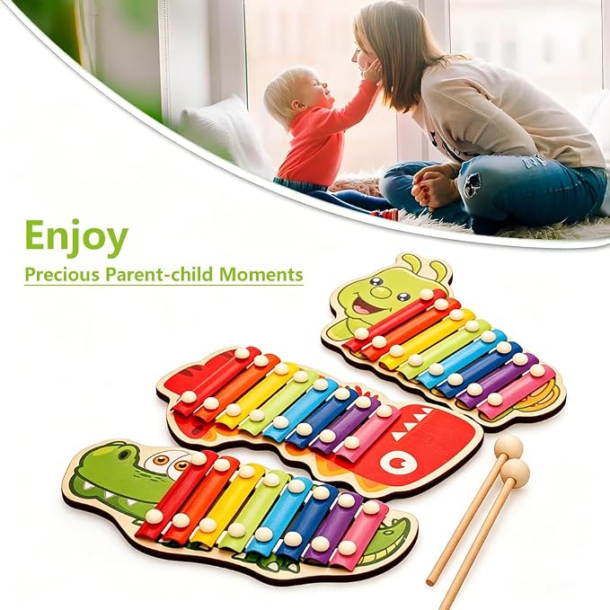 Xylophone for Toddlers, Animal Shape Wooden Baby Xylophone with 8 Scales and 2 Mallets,Colorful Kids Musical Instrument Educational Montessori Toys (Caterpillar)