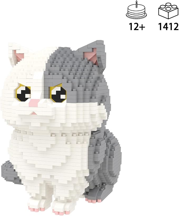 Larcele Micro Building Blocks Set, DIY Mini Building Toy Bricks for Age Over 12 Years, 1412 Pieces KLJM-05 (Munchkin Cat-Grey)
