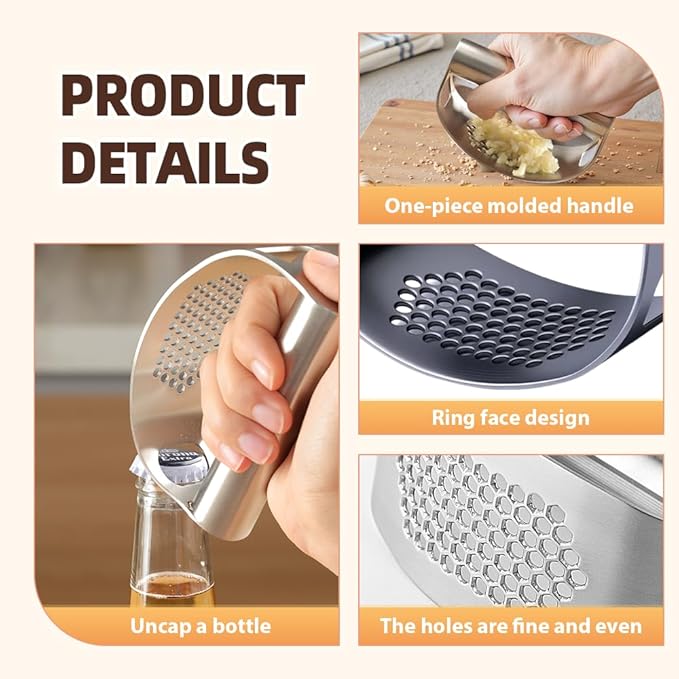 2025 Upgraded Garlic Press Stainless Steel, Garlic Press Rocker Professional Kitchen Gadgets Garlic Mincer Garlic Crusher, Heavy Duty Mincer Tool Garlic Chopper Garlic Presser Mincer (2Sets)