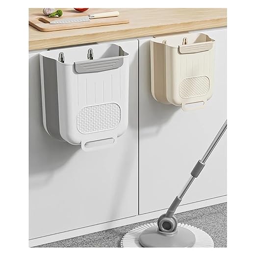 Collapsible Hanging Kitchen Trash Can Kitchen Waste Bin Hanging Countertop Trash Can Wall Mounted Recycling Garbage Basket for Bathroom(S,Gray White)