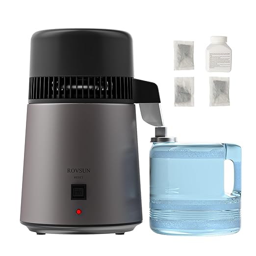 ROVSUN 1.1 Gallon/4L Water Distiller, Countertop Distilled Water Machine with BPA-Free Container, Distilled Water Maker Purifier with Flame-Retardant Material & Stainless Steel Interior, 750W, Black