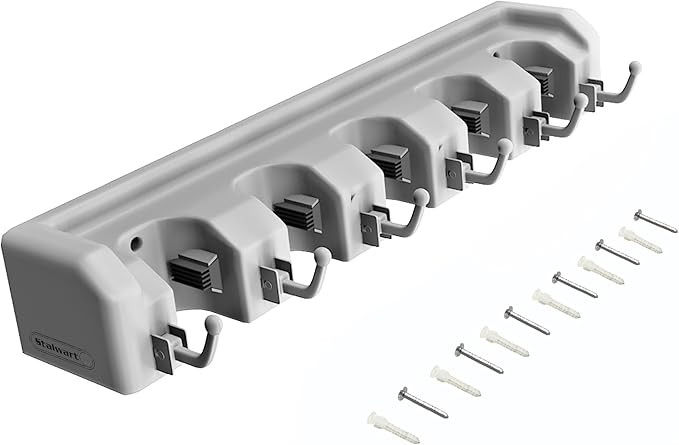 Wall Organizer with Adjustable Slots and Hooks - Wall-Mounted Tool and Broom Holder - Organization and Storage for the Kitchen and Garage by Stalwart