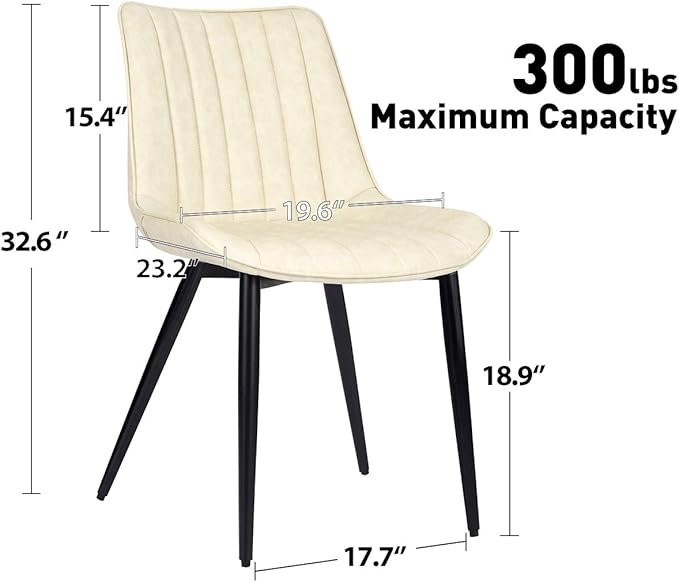 Faux Leather Dining Chairs Set of 2 Mid Century Modern Leisure Upholstered Chair with Metal Legs for Kitchen Living Room Beige
