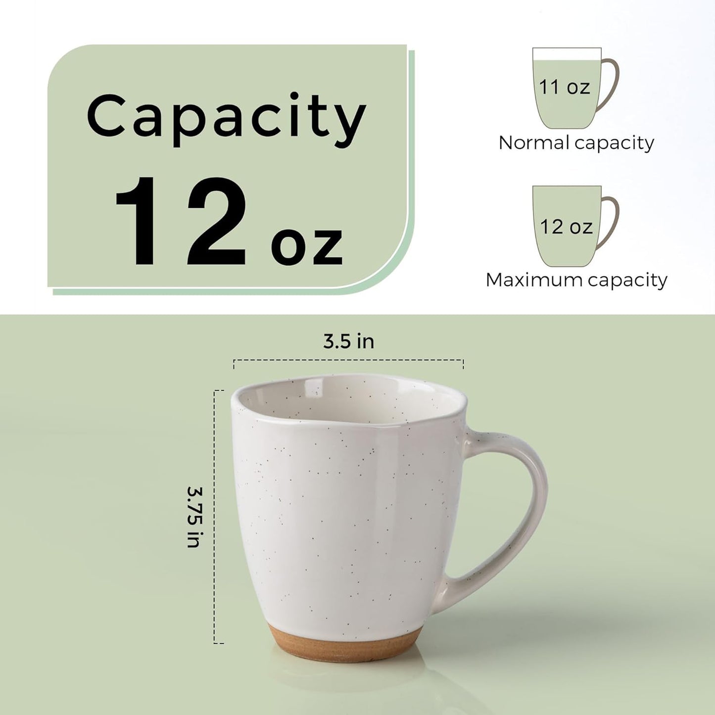 AmorArc 12oz Ceramic Coffee Mugs set of 6, Stylish Coffee Mugs with Rustic Terracotta Underside for Latte/Cappuccino/Milk/Cocoa, Dishwasher&Microwave Safe, Light Beige