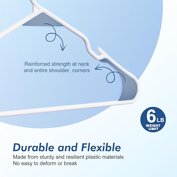 HOUSE DAY Plastic Hangers 16 Pack - Adult Clothes Hangers White - Space Saving, Non-Slip, Durable & Sturdy Hanger with Shoulder Grooves for Closet, Perfect Slim Coat Hanger - Ganchos para Colgar Ropa