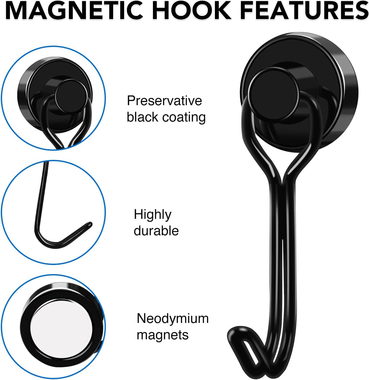 LOVIMAG Hooks, 30lbs+ Magnetic Magnet Hook 2025 Cruise Cabin Ship Essentials Heavy Duty Strong Refrigerator Fridge Hanging for Classroom Beach Vacation Kitchen Grills Home Mug Hanger (6 Pack)