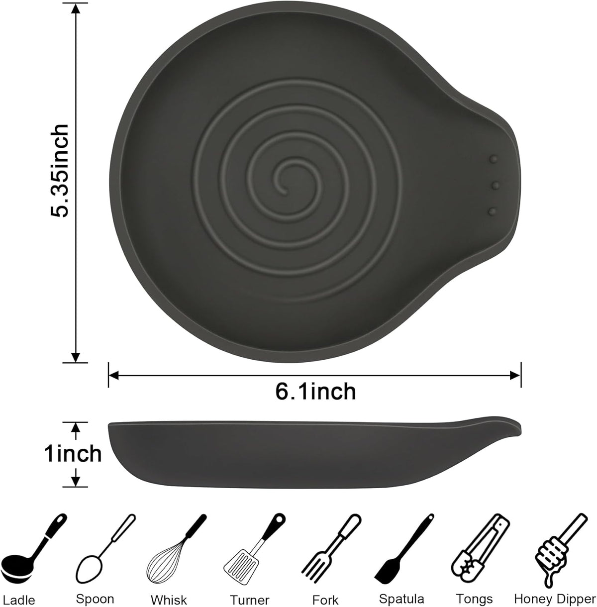Silicone Spoon Rest for Stove Top - BPA-Free, Heat-Resistant Spoon Holder - Spoon Rest for Kitchen Counter - Large Cooking Utensil Rest for Spoons, Spatulas, Ladles or Tongs - Black