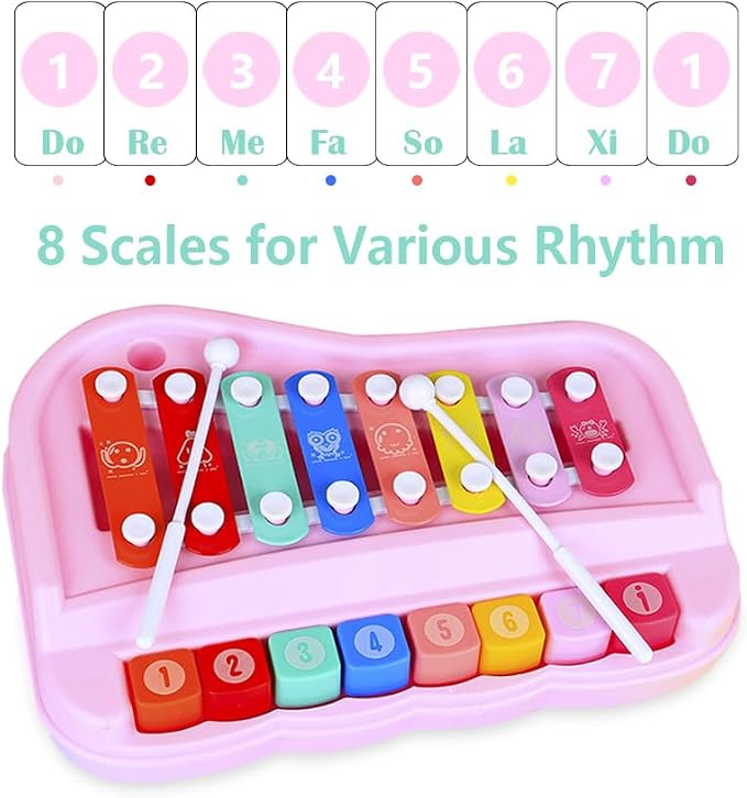 2 in 1 Piano Xylophone for Toddlers ,8 Multicolored Cause and Effect Toys Baby Xylophone,Musical Instrument Toy Piano for Toddlers (Blue)